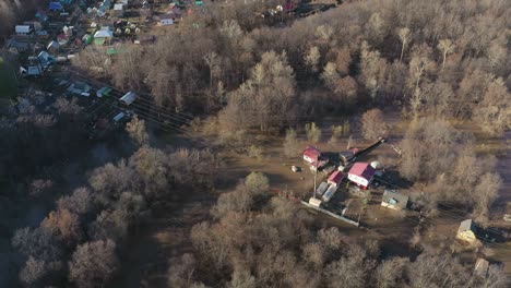 the consequences of the april flood on a large city river. town in the forest. local marshland, spring flood.
