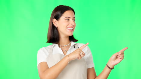 Mock-up,-green-screen-and-woman-pointing
