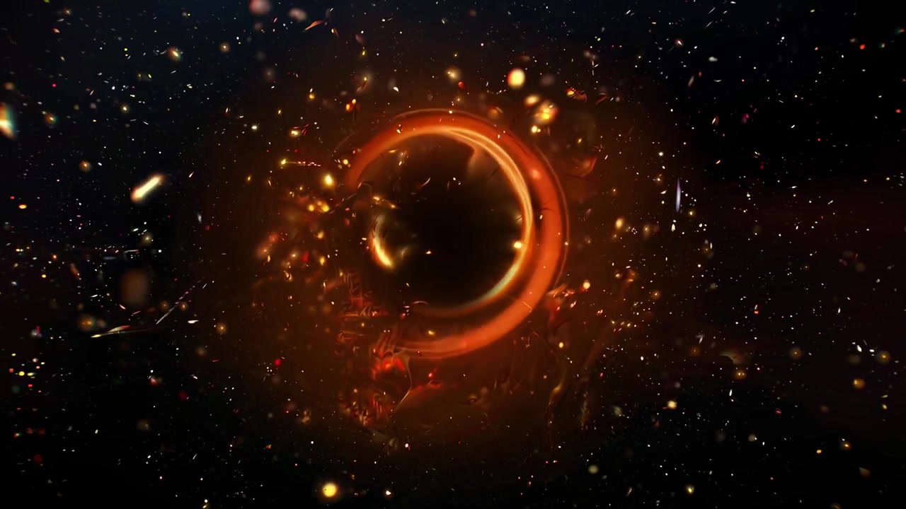 Anello di fuoco dorato astratto con particelle fluttuanti