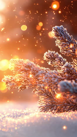 a snowy landscape with two evergreen trees lit up with lights. the scene is serene and peaceful, with the snow-covered ground and the glowing lights creating a warm and inviting atmosphere