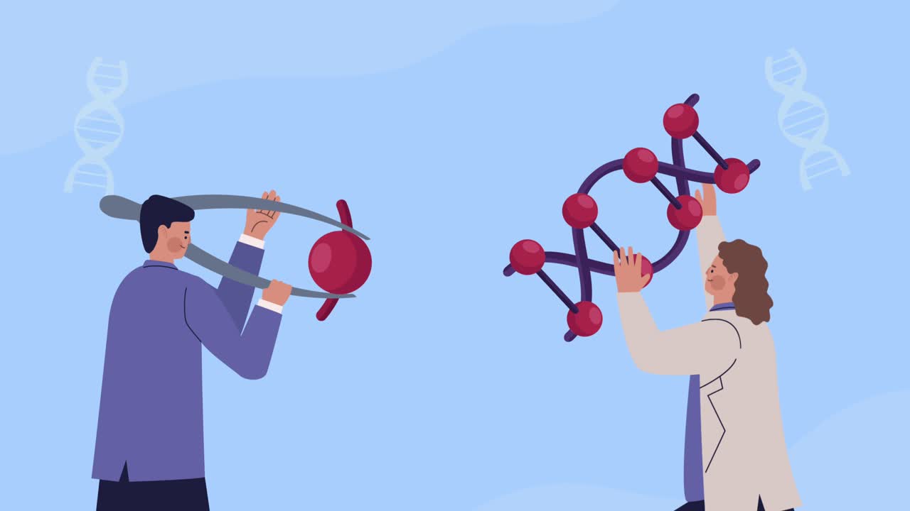 scientists couple with dna molecules characters