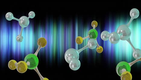 Animation-of-micro-of-molecules-models-and-light-trails-over-black-background