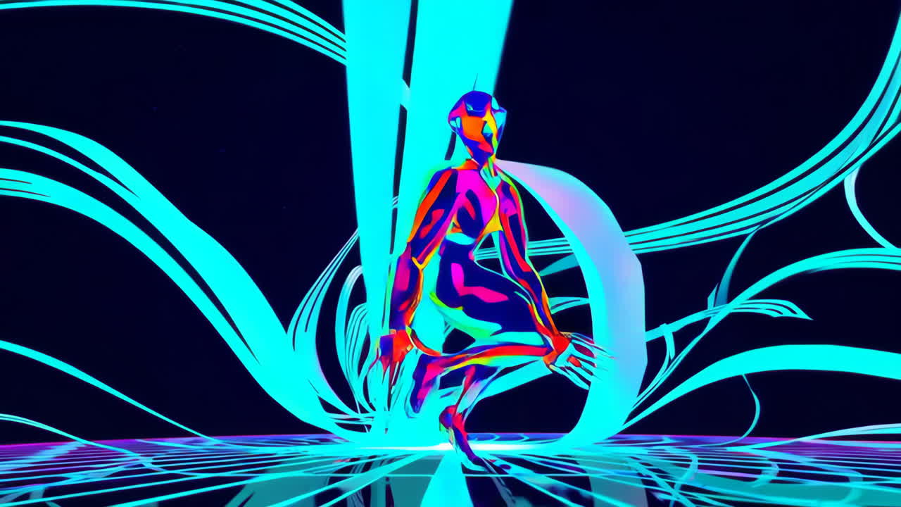 Abstract Neon Figures in a Cybernetic Dance
