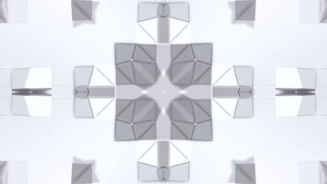 fondo abstracto geométrico blanco bajo como un efecto de vidriera o caleidoscopio en movimiento en 4k. animación 3d de bucle, imágenes sin costuras en el popular estilo bajo de poli. v3