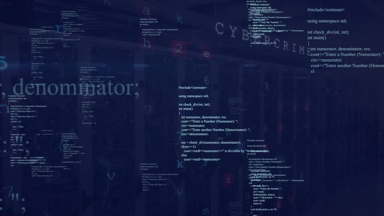 Animation of computer language, numbers, symbols, letters and texts over server room