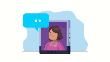 woman communicating in tablet and speech bubble animation