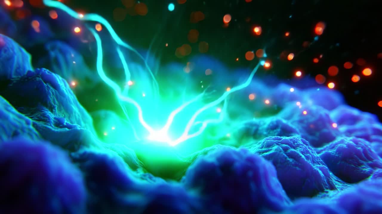 A Stunning Exploration of Dynamic Energy and Vibrant Colors in an Abstract Microcosm, Showcasing the Interaction Between Light and Textured Organic Forms that Inspire Wonder and Curiosity