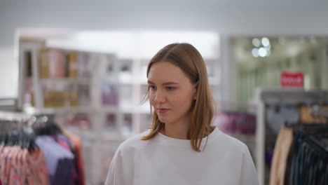 lady browsing retail store filled with colorful clothing displays and neatly arranged racks, vibrant styles and patterns enhance the shopping experience in this calm
