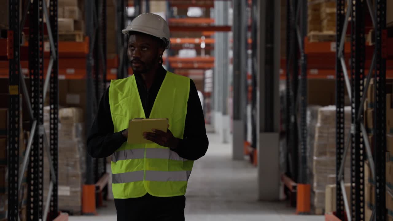 trabajador de almacén con tableta
