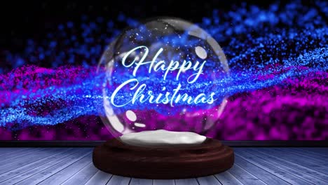 Animation-of-christmas-season's-greetings-text-in-snow-globe-and-shooting-star-on-blue-background