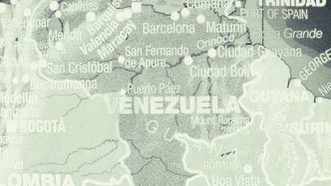 close-up of a map of venezuela and surrounding south american countries