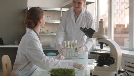 scientists conducting plant experiments in a laboratory