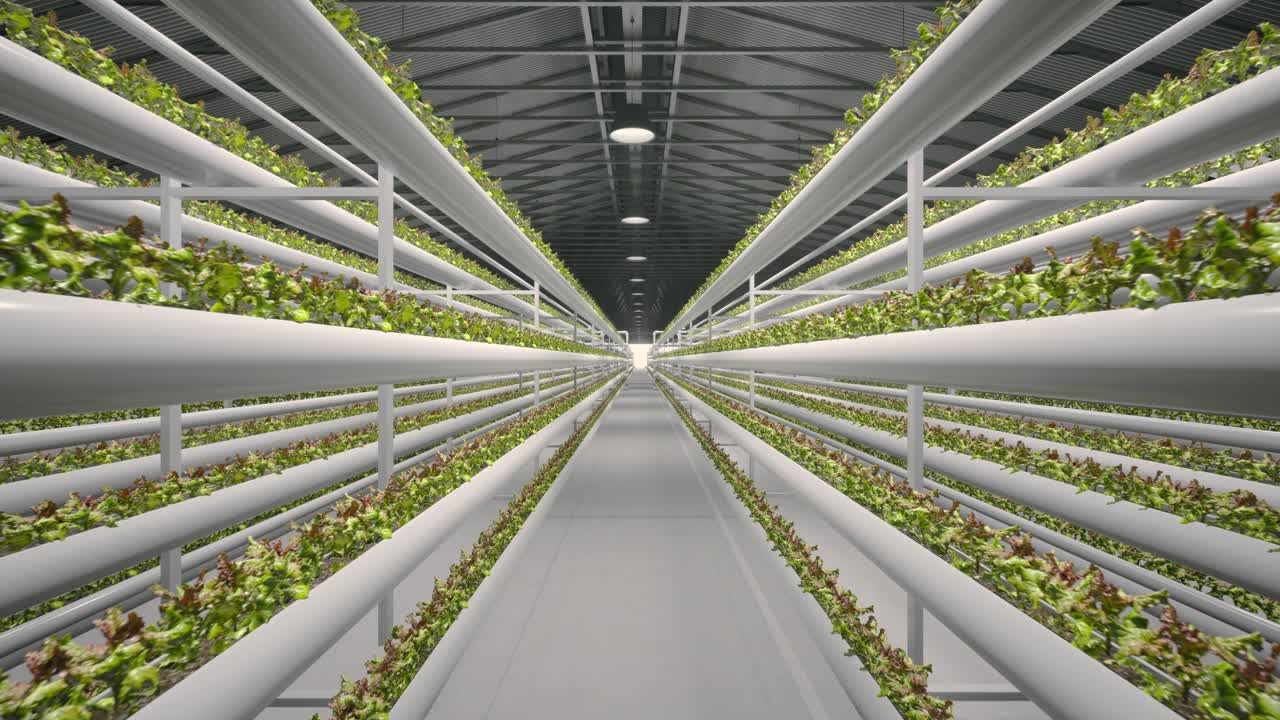 hidroponía en el vasto invernadero. acuicultura. plantación de hierbas con sistema de riego. cultivo agrícola eficiente e innovador. cientos de plantas están creciendo en la granja. producción de alimentos