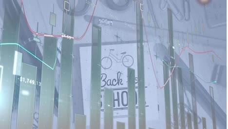 animation of data processing over back to school text and school items