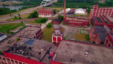 "Love"-on-a-Red-abandoned-building-with-a-strong-symmetry-and-pattern