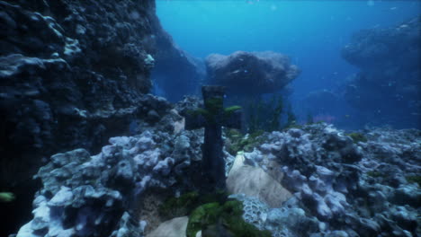 underwater coral reef with cross