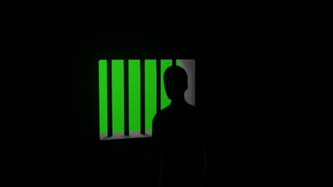 hombre detrás de las rejas de la prisión