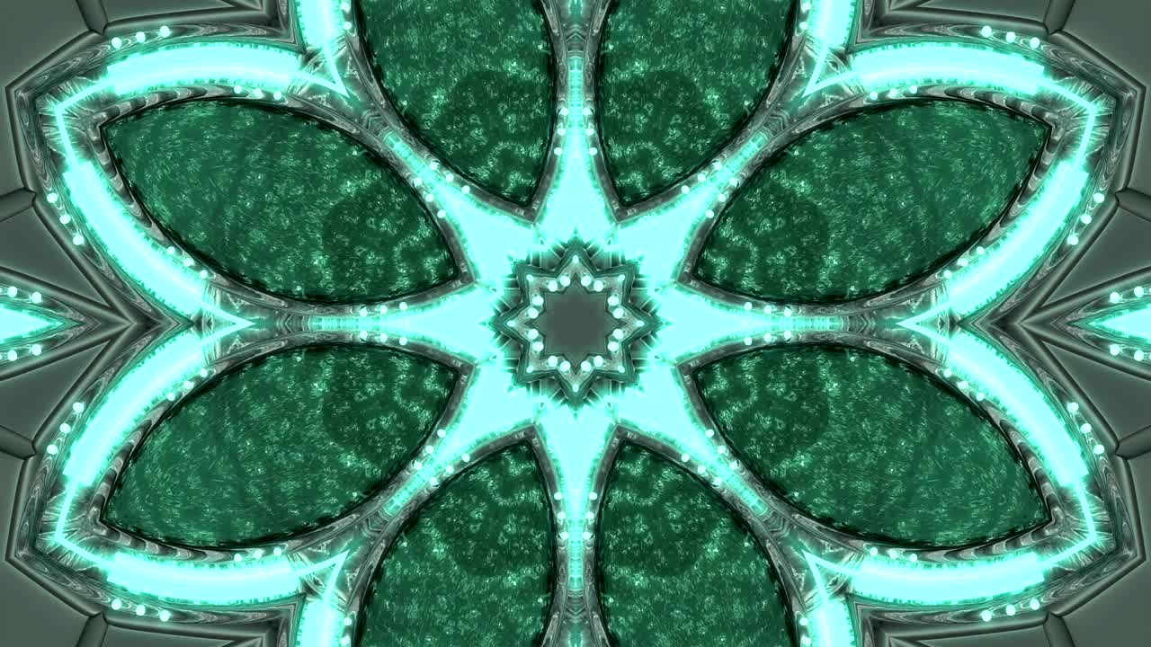 추상적인 네온 장식 배경: 3d 네온 칼레도스코프 또는 만달라