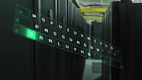animación del procesamiento de datos contra la sala de servidores de computadoras