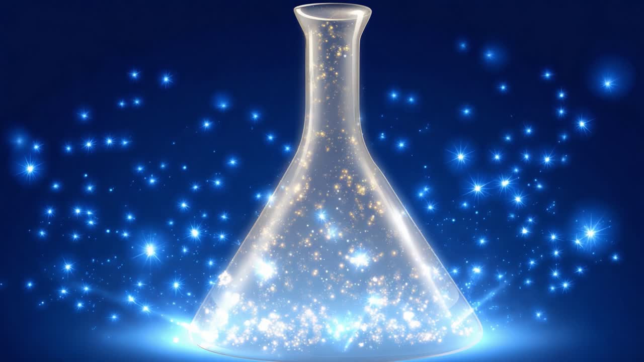 A mesmerizing laboratory scene featuring a glowing flask that radiates magical particles, illustrating the enchanting world of chemistry and alchemical experiments, capturing wonder and innovation