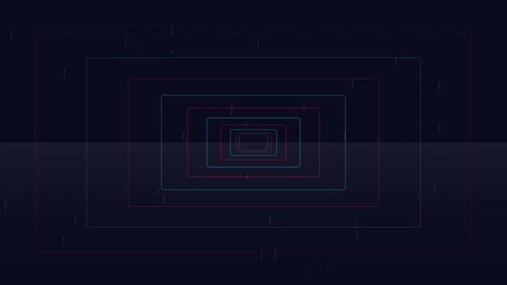 Abstract Tunnel of Glowing Neon Rectangles
