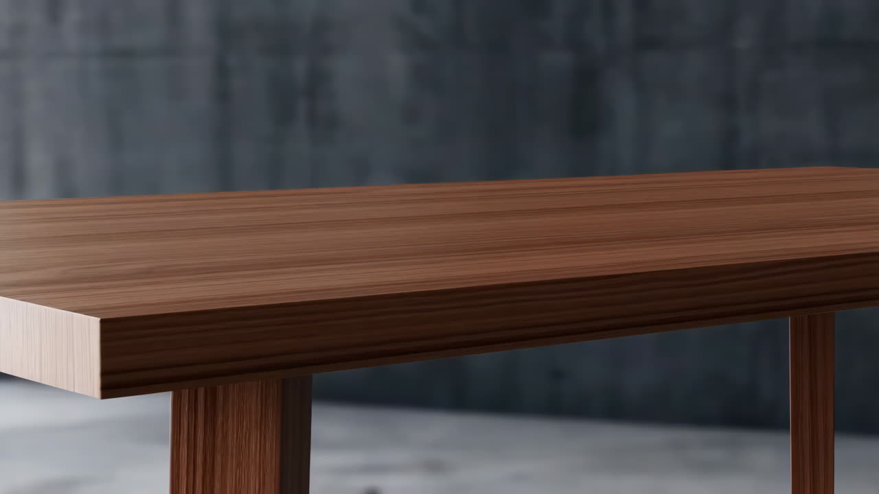 Empty Wooden Table Surface with Blurred Concrete Wall Background
