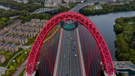 AERIAL-above-the-highway-bridge,-Moscow,-Russia