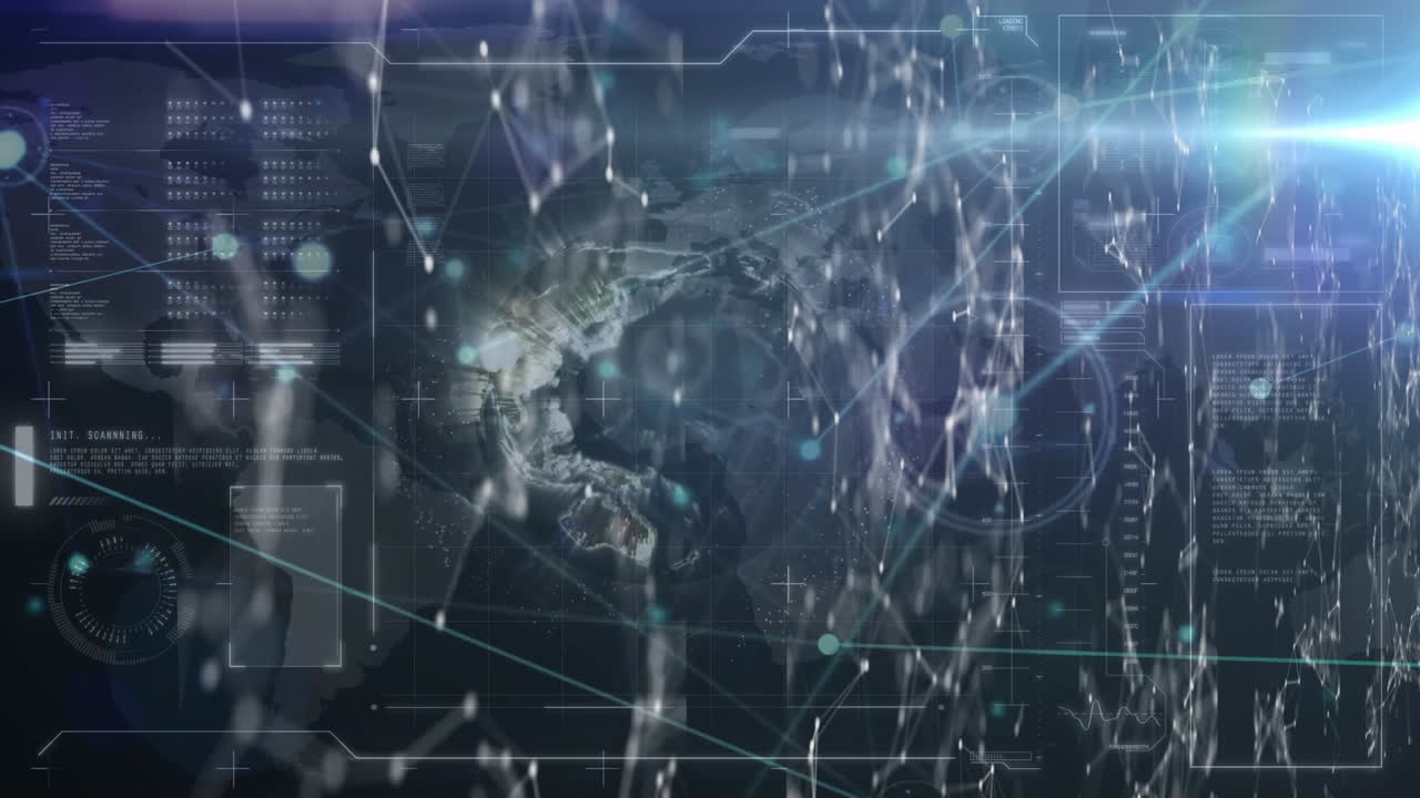Animation of Earth globe with futuristic digital interface processing data
