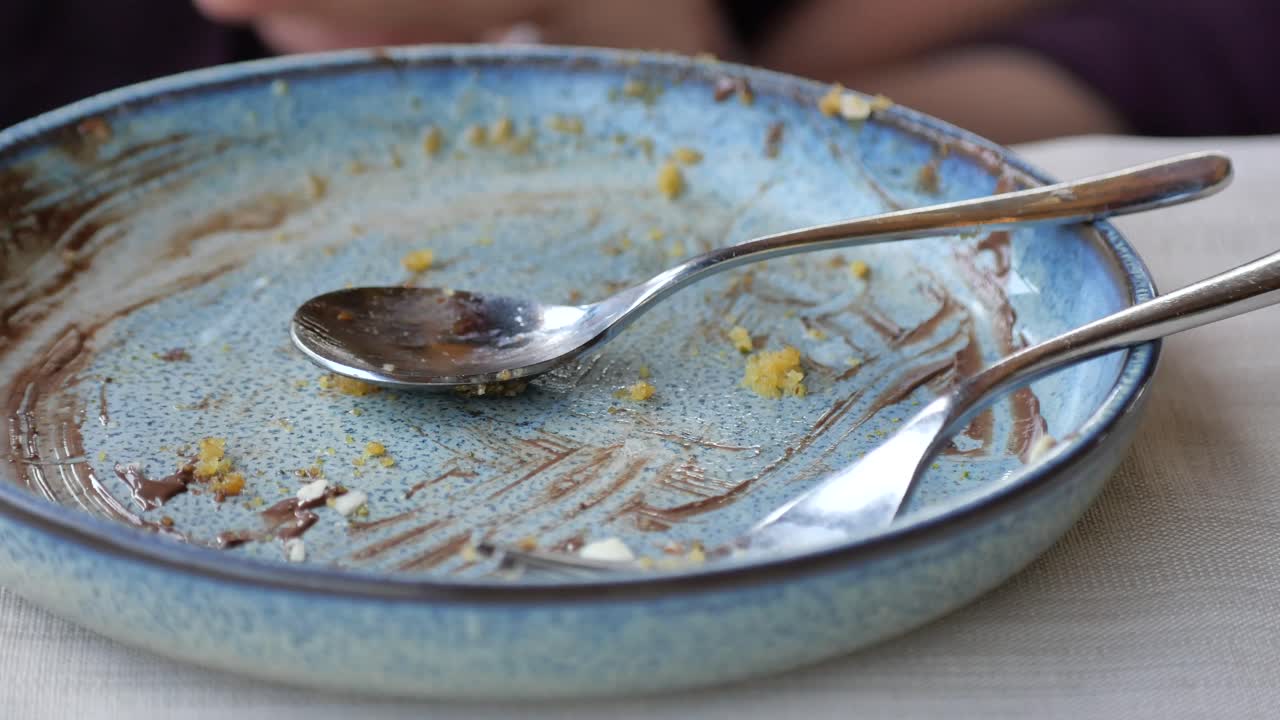 Empty Dessert Plate with Spoon and Fork