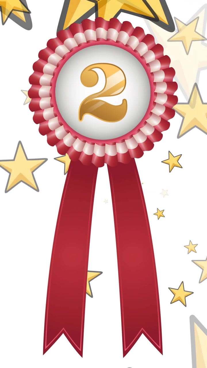 Animation of floating golden start and 2nd place medal on white background