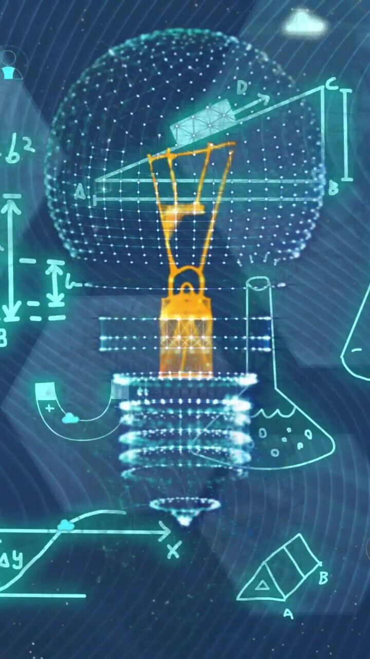 Animation of mathematical equations over lightbulb and shapes