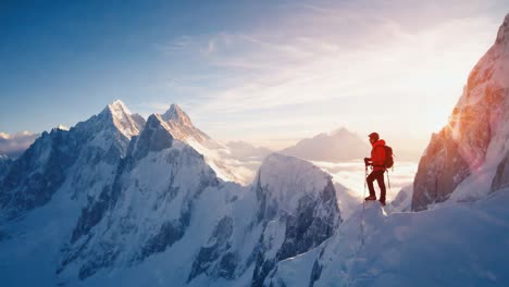 mountaineer on a snowy mountain peak