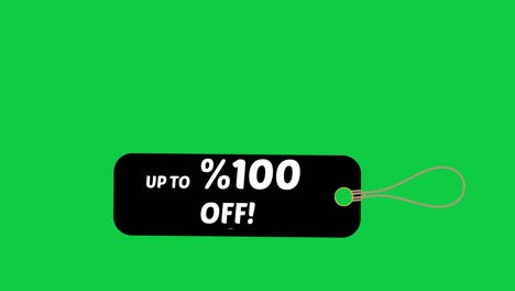 up to off %100 - moving discount rates on black label - percent 100 - shopping icons set - sale tag - number %100 - black sale tag spinning on green background - %100 sale - waving discount label - discount shopping sign