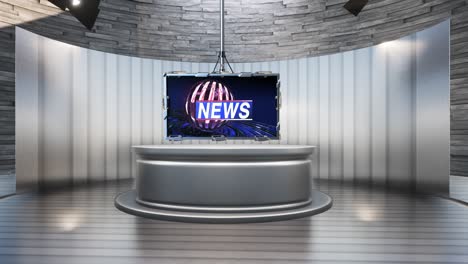 3d virtual tv studio news , tv on wall.3d virtual news studio background loop