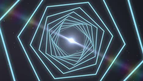 animación de un túnel de neón brillante azul girando sobre un fondo negro