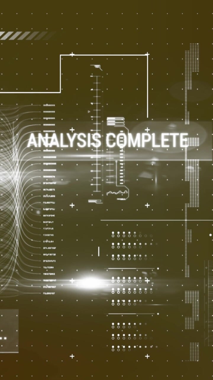 Animation of interface with data processing and light spots against grey gradient background