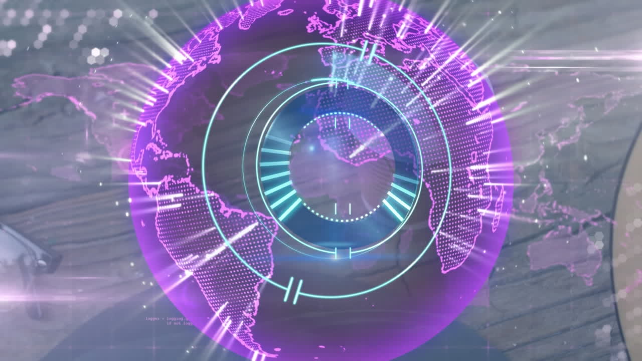 보라색 글로브와 책상 위의 처리 원의 애니메이션