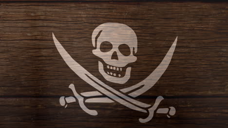 animation of pirate's flag waving over wooden surface