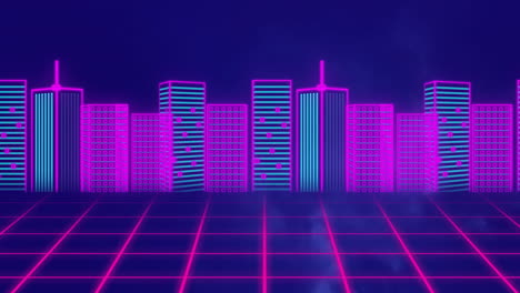 animation of digital city over dark clouds