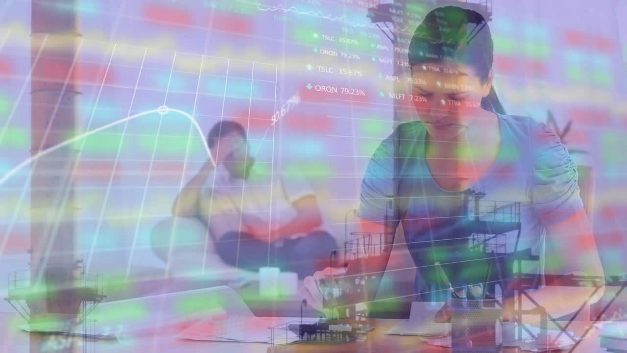 그래프의 애니메이션, 거래 보드, 스트레스 위의 타워 백인 커플 계산 요금