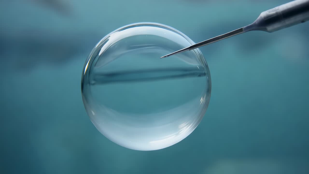 Contacting bubble, pipette injecting dark blue dye at studio, forming plumes with faint rod behind