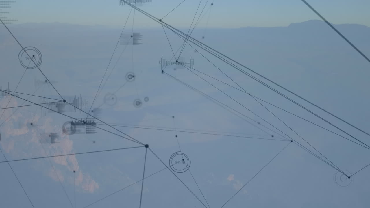 анимация сети соединений со статистической записью над ландшафтом в фоновом режиме