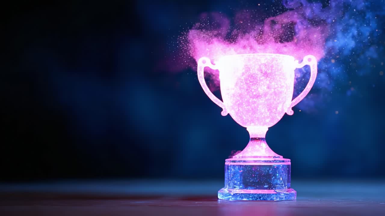 A Stunning Glowing Trophy Surrounded by a Cosmic Explosion of Colors and Light, Representing Achievement and Celebration in a Spectacular Visual Display