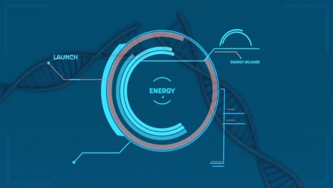 procesamiento de datos sobre múltiples estructuras de adn girando contra un fondo azul