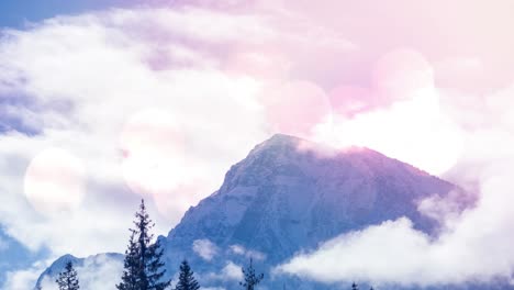 Animation-of-spots-of-light-over-snow-falling-and-winter-landscape