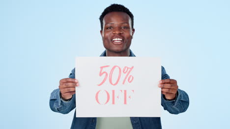 news, poster and sale with a black man on a blue