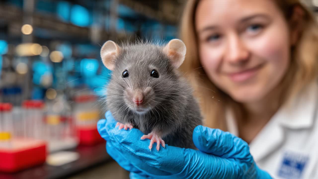 A Lab Technician Holding a Gray Rat in a Laboratory Setting, Showcasing the Intricacies of Scientific Research Involving Animal Models