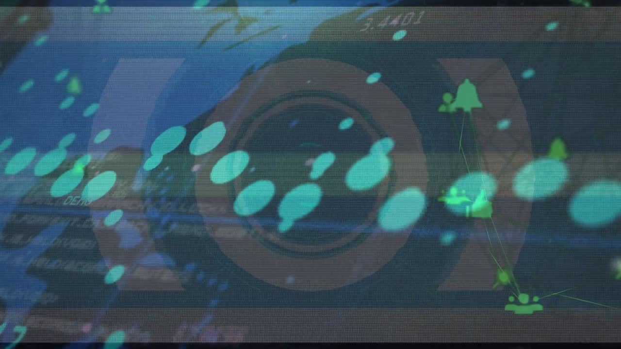 백색 배경에 있는 데이터 처리 및 연결 네트워크의 애니메이션