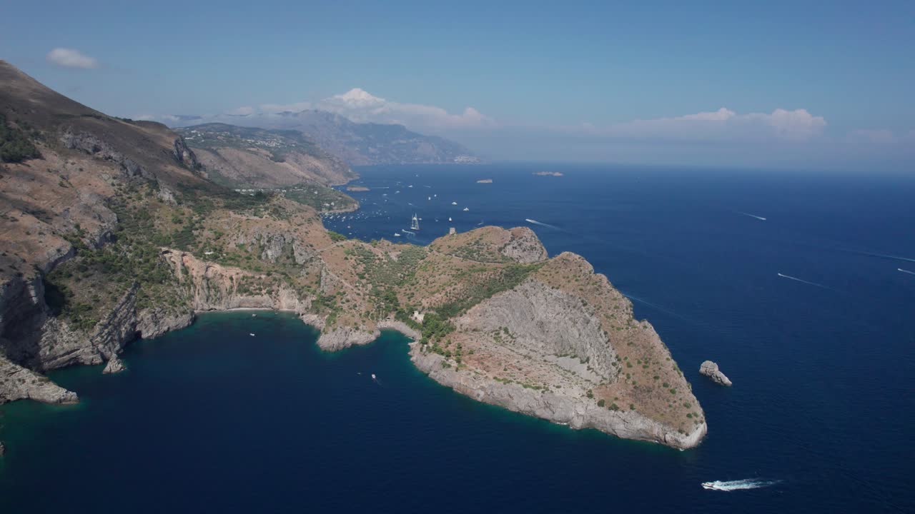 Panoramic aerial view of the gulf of Salerno with its coastline. Italy.