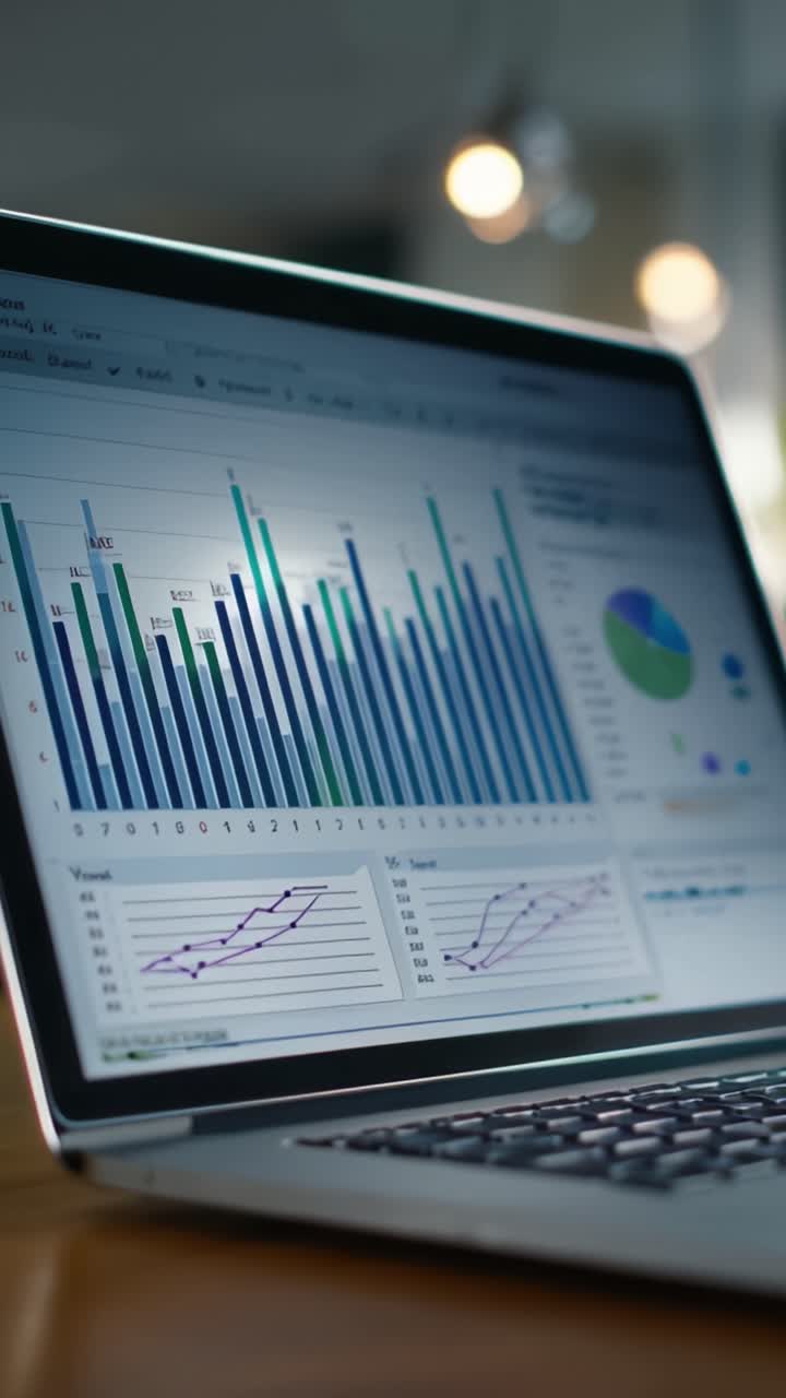 Detailed Analysis Through Visual Data Representation in Business Analytics on a Laptop Displaying Graphs and Charts for Performance Metrics Overview